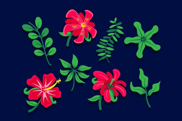 Vector gratuito colección de flores y hojas tropicales