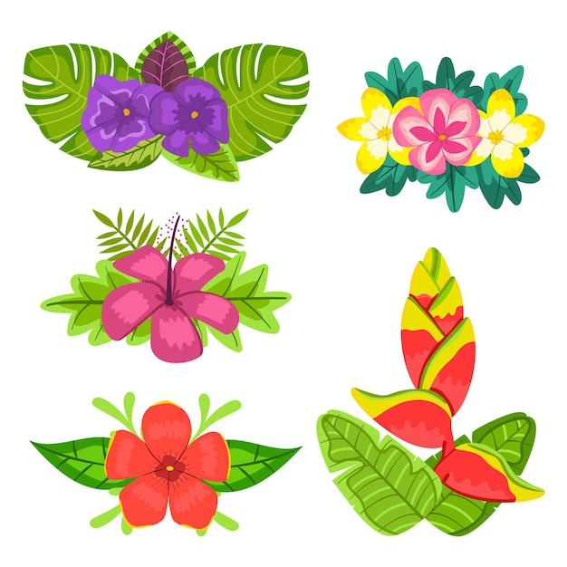 Vector gratuito colección de flores y hojas tropicales