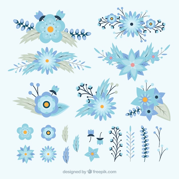 Colección de flores de invierno azul