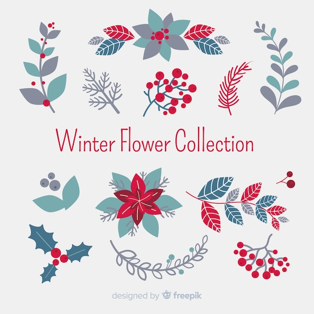 Colección de flores de invierno en diseño plano