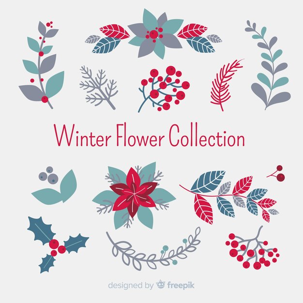 Colección de flores de invierno en diseño plano