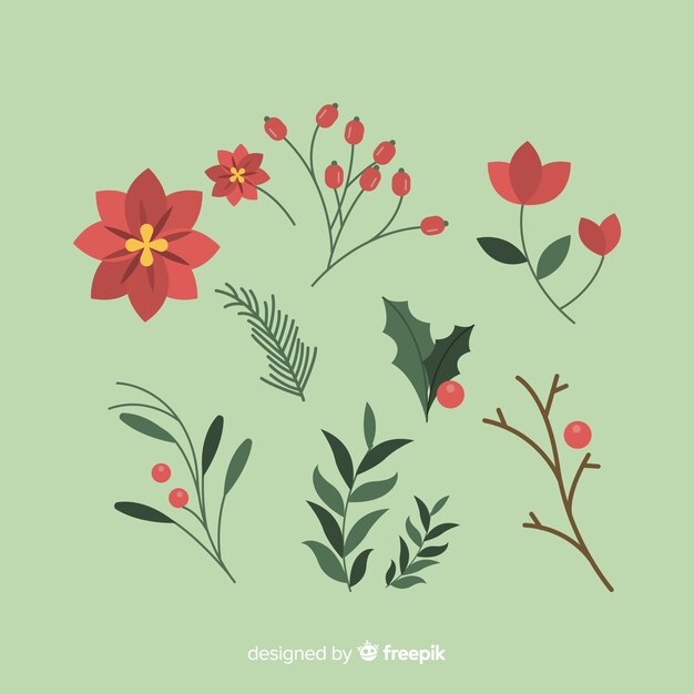 Colección de flores de invierno en diseño plano