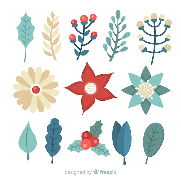 Colección de flores de invierno en diseño plano