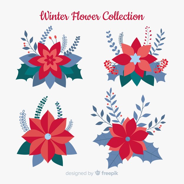 Colección de flores de invierno en diseño plano