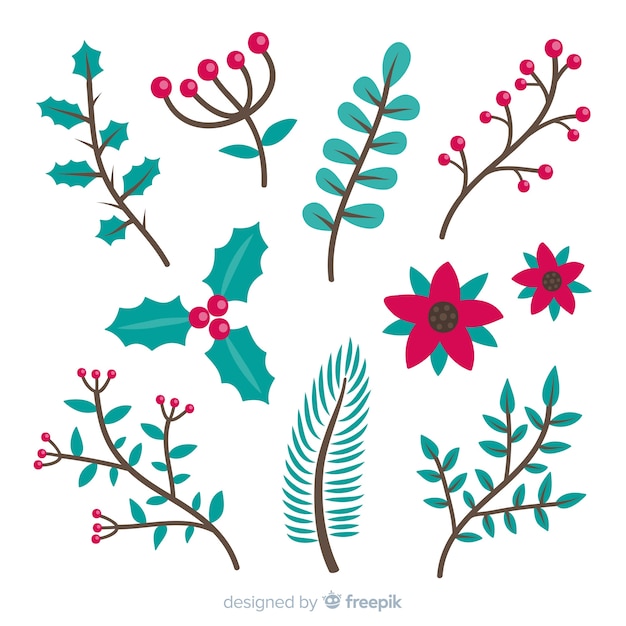 Vector gratuito colección de flores de invierno en diseño plano