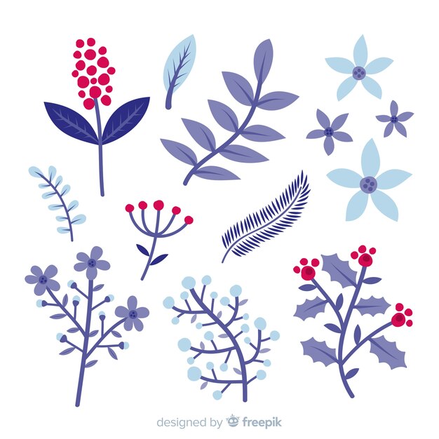 Colección de flores de invierno en diseño plano