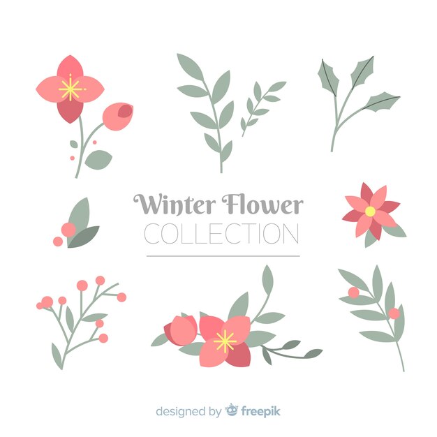Colección flores invierno planas