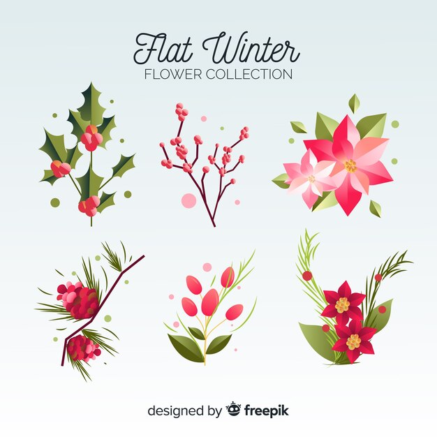 Colección flores invierno planas