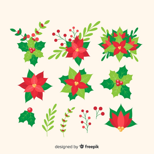 Vector gratuito colección de flores de navidad en diseño flat