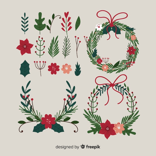 Vector gratuito colección de flores de navidad en estilo flat