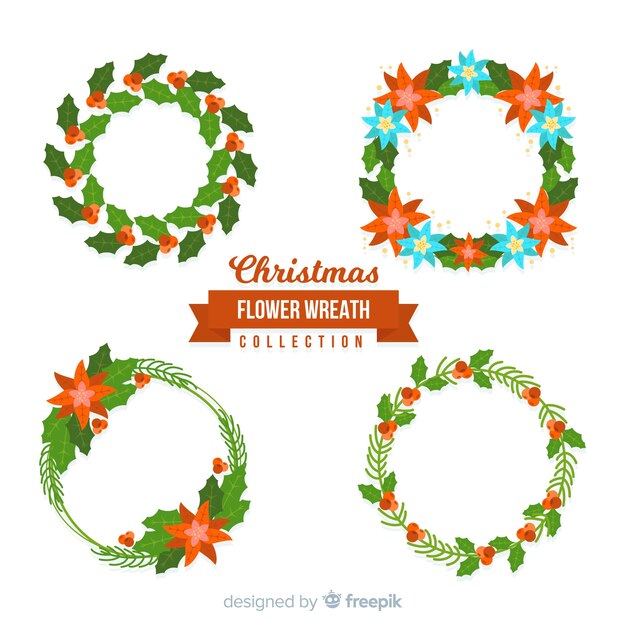 Colección de flores de navidad flat