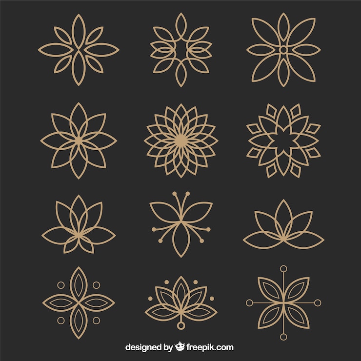 Vector gratuito colección de flores ornamentales en estilo geométrico 