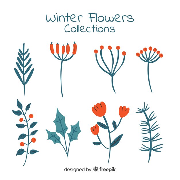 Colección flores planas invierno
