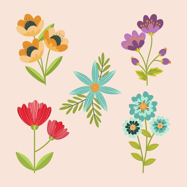 Colección de flores planas orgánicas