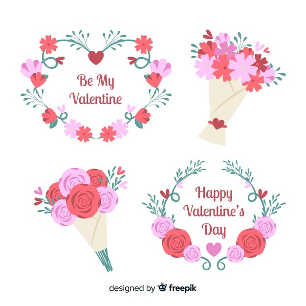 Colección flores planas san valentín
