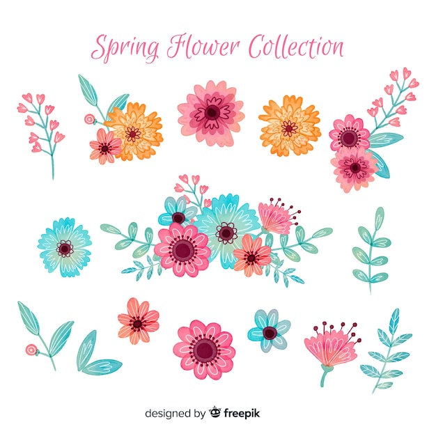 Vector gratuito colección de flores de primavera en acuarela