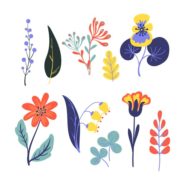 Colección de flores de primavera dibujada a mano