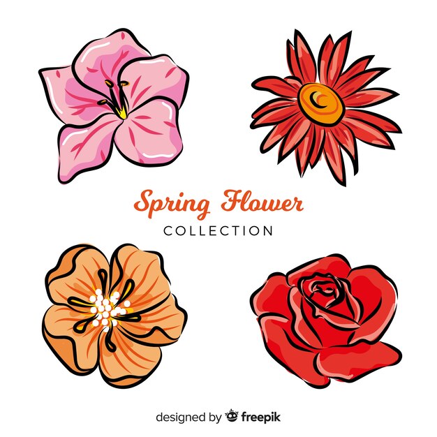 Colección flores primavera dibujadas a mano
