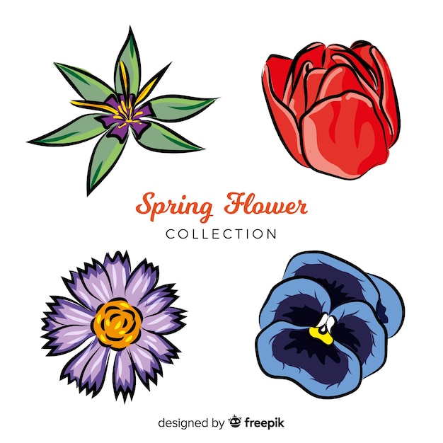 Colección flores primavera dibujadas a mano