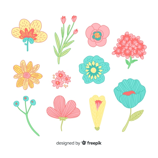 Vector gratuito colección de flores de primavera dibujadas a mano