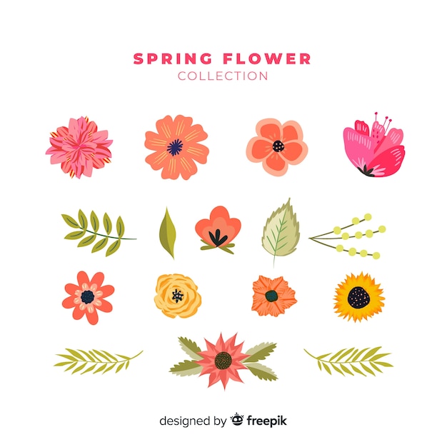 Colección flores primavera dibujadas a mano