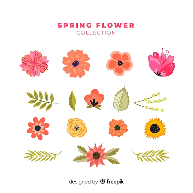 Vector gratuito colección flores primavera dibujadas a mano