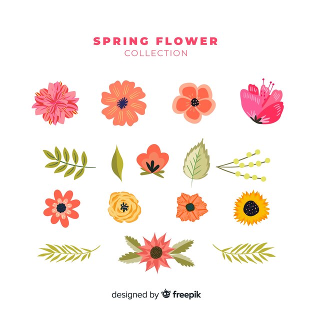Colección flores primavera dibujadas a mano