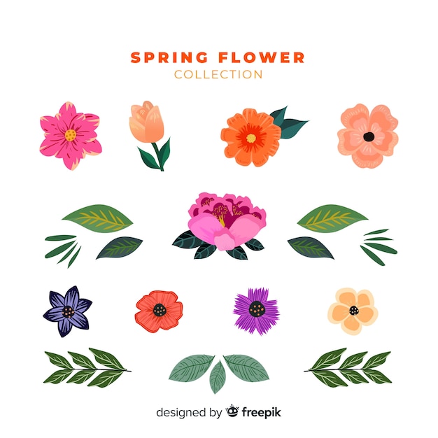 Colección flores primavera dibujadas a mano