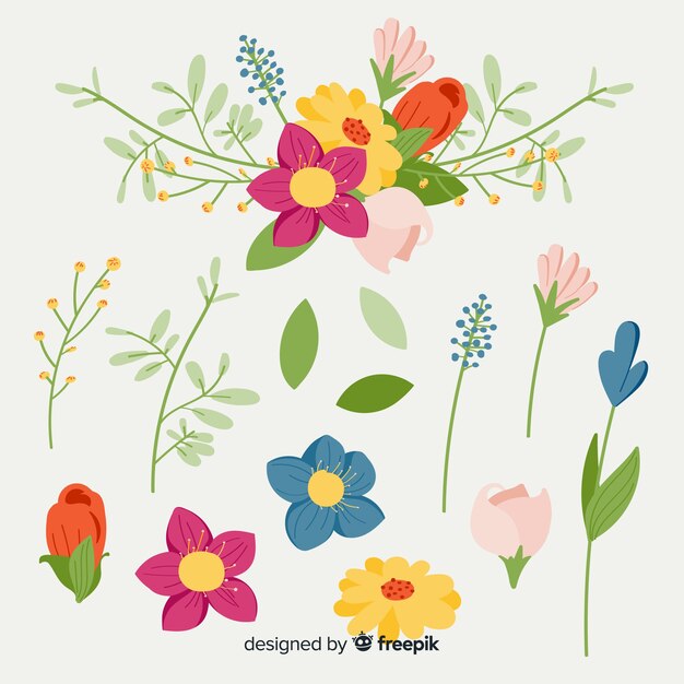 Colección flores primavera dibujadas a mano