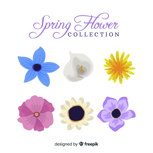 Colección flores primavera dibujadas a mano