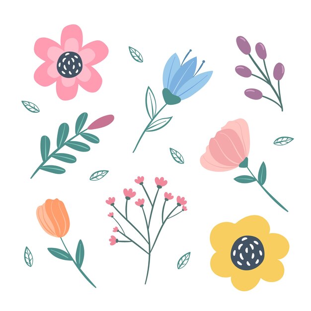 Colección de flores de primavera dibujadas a mano