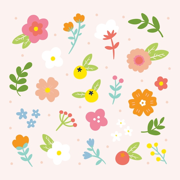 Colección de flores de primavera dibujadas a mano