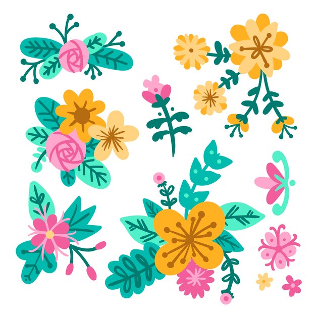 Colección de flores de primavera dibujadas a mano