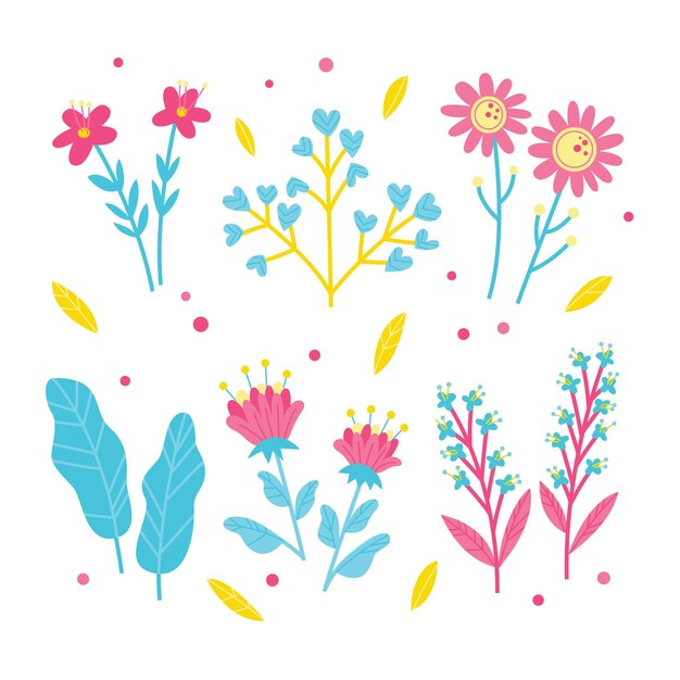 Colección de flores de primavera dibujadas a mano
