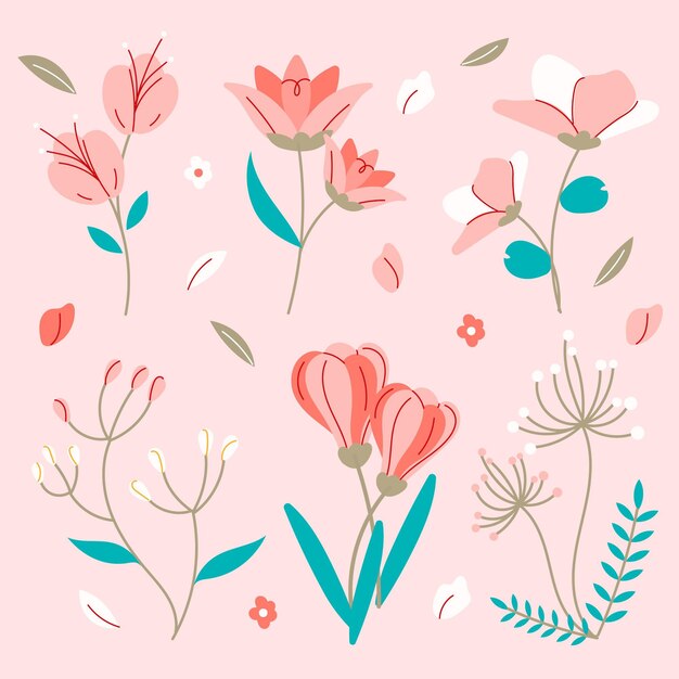 Colección de flores de primavera dibujadas a mano