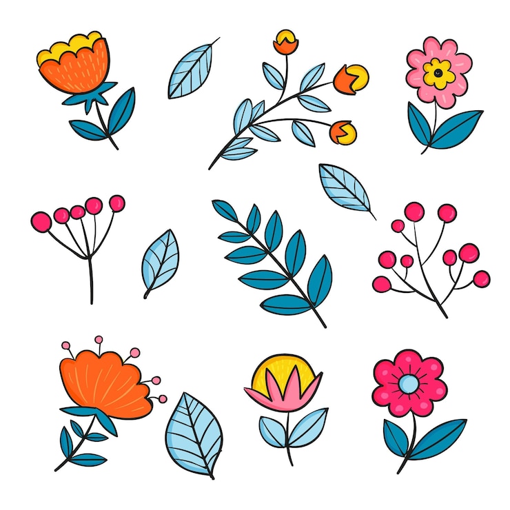 Vector gratuito colección de flores de primavera dibujadas a mano