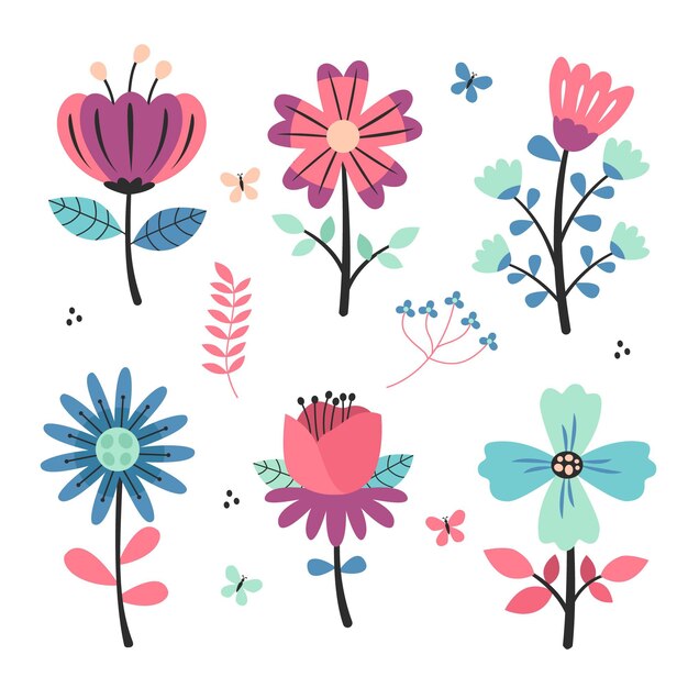 Colección de flores de primavera dibujadas a mano