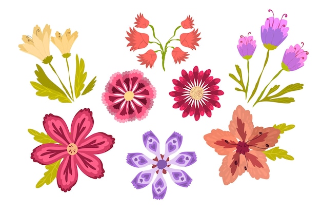 Colección de flores de primavera dibujadas a mano