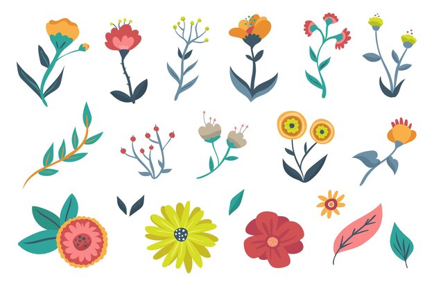 Colección de flores de primavera dibujadas a mano