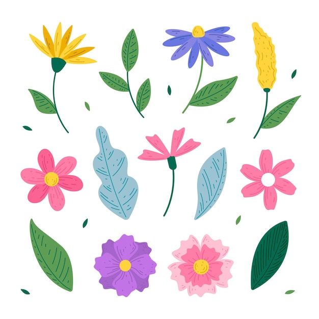 Colección de flores de primavera dibujadas a mano