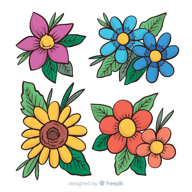 Colección flores primavera dibujo animado
