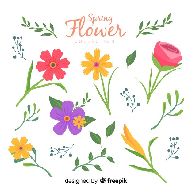 Colección de flores de primavera en diseño plano