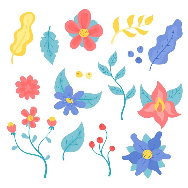 Colección de flores de primavera en diseño plano