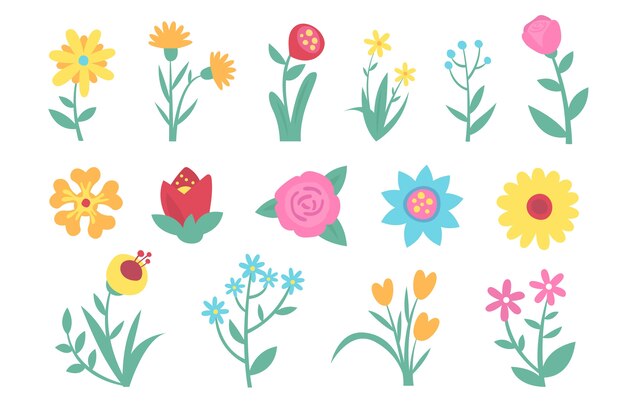 Colección de flores de primavera de diseño plano