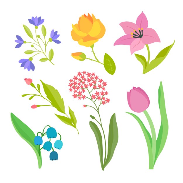 Colección de flores de primavera en diseño plano