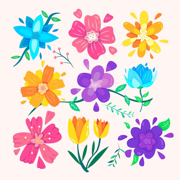 Vector gratuito colección de flores de primavera de diseño plano