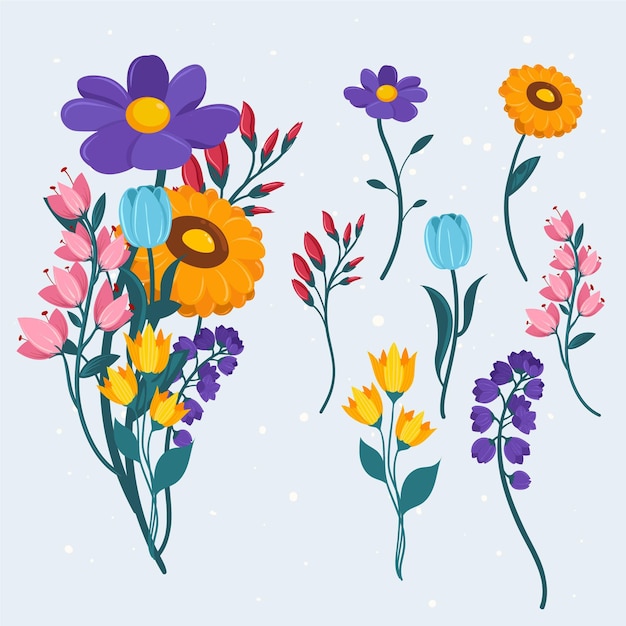 Vector gratuito colección de flores de primavera en diseño plano