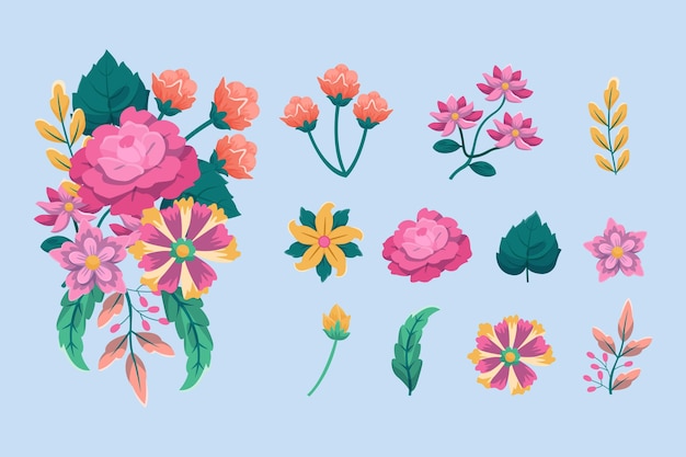 Colección de flores de primavera en diseño plano