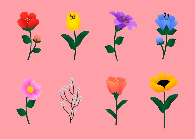 Colección de flores de primavera en diseño plano
