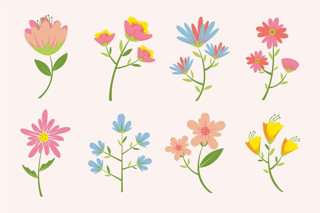 Colección de flores de primavera en diseño plano
